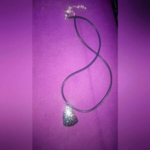 Silver Plated Pebble Texture Slider Pendant Black Cord Necklace 16 - 19"